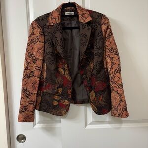 Vintage Coldwater Creek Multicolor Brown Floral Tapestry Blazer Jacket Size 12